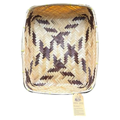 Rectangle Bamboo Woven Tray Basket Storage Boho Decor 43cm x 35cm - Image 1 of 4