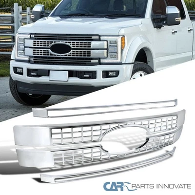 Fits 17-19 Ford F250 F350 F450 Super Duty Chrome Platinum Hood Grille Moulding Foto 1 de 4