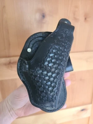 Tex Shoemaker 11PL Black Basket Leather OWB Paddle Holster For S&W K Revolver 3” - Image 1 of 4