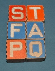 6 VINTAGE 1 5/8" CHILDREN'S WOODEN ALPHABET BLOCKS - USED CONDITION - Picture 1 of 4