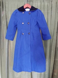 Vintage Lil Miss Bobbie Wool Long Dress Coat Lined Blue Girls Size Medium - Picture 1 of 19