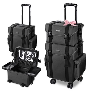 BYOOTIQUE Pro 2in1 Soft Sided Rolling Makeup Trolley Train Case Bag w/Drawer Box - Bild 1 von 12