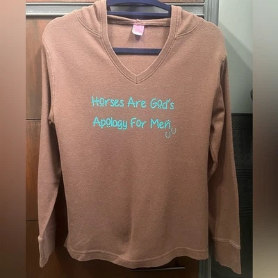 Женская коричневая вафельная вязаная толстовка с капюшоном LAT Horses Are God's Apology для мужчин размер средний - Изображение 1 из 4