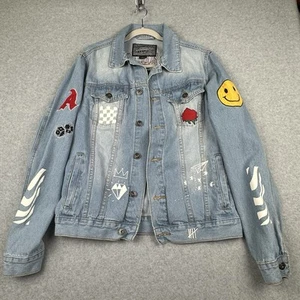 Brooklyn Cloth Denim Jacket Unisex S Graffiti NO BAD VIBES Rose Embroidered - Picture 1 of 8
