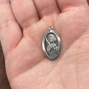 Vintage Kapelle 925 Sterling Silber "Heilige Lucy betet für uns" Anhänger Charm - Bild 1 von 3