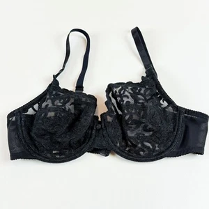 Wacoal 85199 Black Embroidered Arabesque Unlined Underwire Lace Bra 36C - Picture 1 of 10