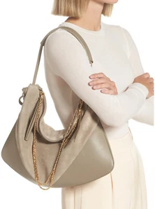 Bolso Hobo RATIO ET MOTUS Solvit XL Gamuza y Cuero Gris Natural $980 NUEVO AGOTADO - Imagen 1 de 19