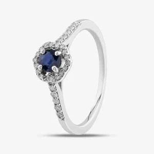 9ct White Gold Sapphire & Diamond Halo Ring OJR1701-BS - Picture 1 of 4