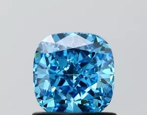 Cushion 1.01 Carat Fancy Vivid Blue VVS2 HPHT Loose Lab Grown Diamond - Picture 1 of 3