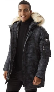 Men's Down Camouflage Winter Warm Faux Fur Collar Hooded Long Parka Puffer Coat - Picture 1 of 6