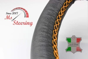 FOR GENESIS G80 18-18 BLACK LEATHER STEERING WHEEL COVER ORANGE STIT - Picture 1 of 5
