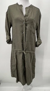 Standard James Perse Linen Shirt Dress Sz L 3 Olive Green Button 3/4 Sleeves - Picture 1 of 15