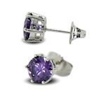 Amethyst 9ct White Gold Filled Womens Stud Earrings Large 7mm Crystals 9K GF