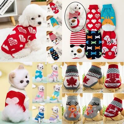 Small Puppy Dog Coat Knitted Sweater Thermal Jumper Winter Cat Warm Pet Clothes - Image 1 of 4