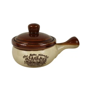 Vtg 70s Live Better Naturally Enesco Ceramic Stoneware Soup Pot Bowl Handle Lid - Picture 1 of 6