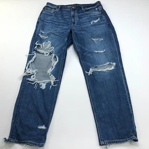 American Eagle Mom Jean 14 (Fits 33W 28L) High Rise Distressed Jeans - Picture 1 of 13
