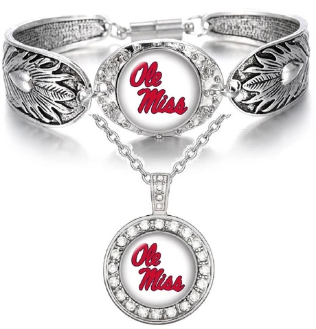 Ole Miss Womens Sterling Silver Necklace Bracelet Set D3D18 Cover