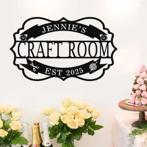 Letrero con nombre de metal personalizado para sala de manualidades hogar tienda sala arte de pared decorativo regalo - Imagen 1 de 16