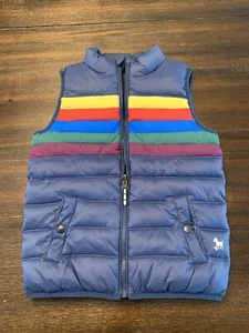 Mini Boden Navy Rainbow Striped Stars Reversible Puffer Vest Size 7-8Y - Picture 1 of 9