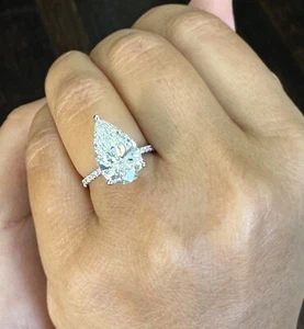 Pear Shape Moissanite Engagement Ring Halo Prong 14k Solid White Gold 5.50ctw - Picture 1 of 16