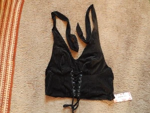 SHEIN CURVE MOD Cami Black Lace-Up Front Tie Neck Halter Top Large SIZE 1XL - Picture 1 of 15