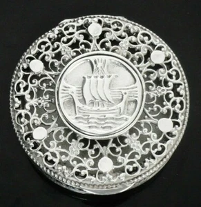 Unidentified Vintage Silver Circular Box c.1930's - Picture 1 of 11