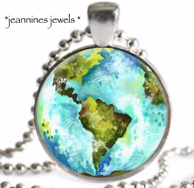 COLLAR Día de la Tierra Acuarela Arte Impresión Plata Dije Colgante Planeta Tierra Regalo Foto 1 de 4