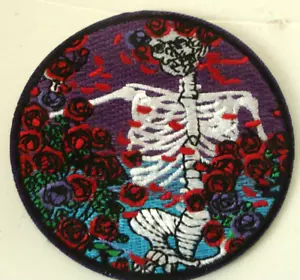NEW GRATEFUL DEAD THEME SKELETON W RED ROSES IRON or SEW-ON PATCH - Picture 1 of 3