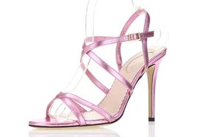 Womens SJP Pink Metallic Leather Buckle Ankle Strap Slim Heel Sandals Size 38 M - Picture 1 of 5