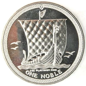 1986 Isle Of Man One Noble 1 Oz .995 Platinum Coin Viking Longship Elizabeth II - Picture 1 of 2