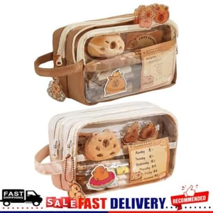 Capybara Kawaii Pencil Case Clear with Sticker Pendant for Office College School - Picture 1 of 18