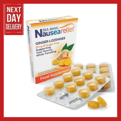 BRANDED Sea-Band Nausea & Travel Sickness Relief Ginger Capsules | Sugar free Lozenges
