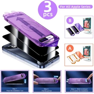 3PC Privacy Glass Screen Protector For iPhone 15 14 13 12 11Pro Max XR XS - Picture 1 of 42