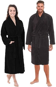 Nuevo Vestido de Vestir de Lanza Suave Negro Vestido de Baño Chal Cuello Bolsillos Damas Hombres - Imagen 1 de 9