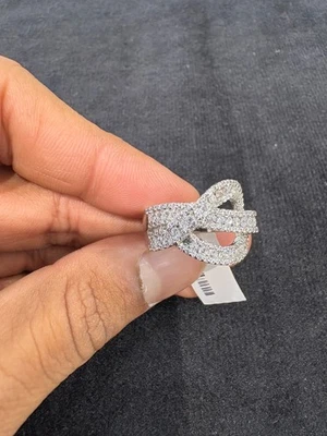 14K Weißgold Vergoldet Cz Schleife / Statement Ring Größe 8.5 SR0641 - Bild 1 von 4