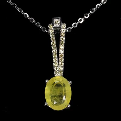 Collar de plata de ley 925 ovalado zafiro amarillo 9x7 mm joyas de piedras preciosas 18 pulgadas Foto 1 de 4