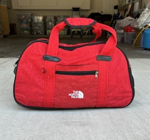 North Face Red Rolling Duffel Weekend Travel Bag Heavy Duty Retractable Handle M - Picture 1 of 12