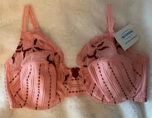 Naturana 87657 Pink and Maroon stripe Underwired Lace Bra Non Padded NWT - Picture 1 of 5
