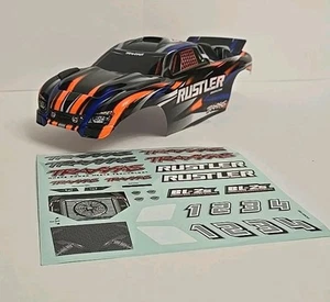 Passend für Traxxas Rustler 2wd BL-2s - komplett orange blau schwarz Clipless Gehäuse & Aufkleber - Bild 1 von 7