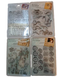Lote 4 estampillas transparentes de otoño matasellos Mindys Zoo Word Flourishe marco a presión alfabeto - Imagen 1 de 13