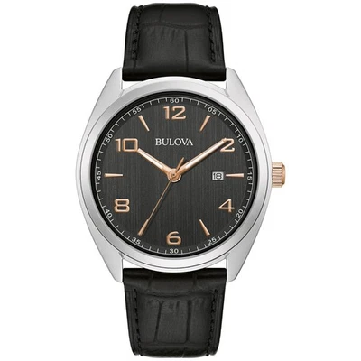Bulova Men's Classic Date Window Black Leather Quartz Watch 42MM 98B367 - Image 1 of 2