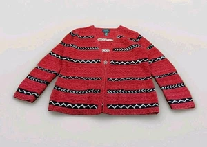 LAUREN RALPH LAUREN Linen Cotton Native Hand Knit Cardigan Size LARGE Native Red - Picture 1 of 16