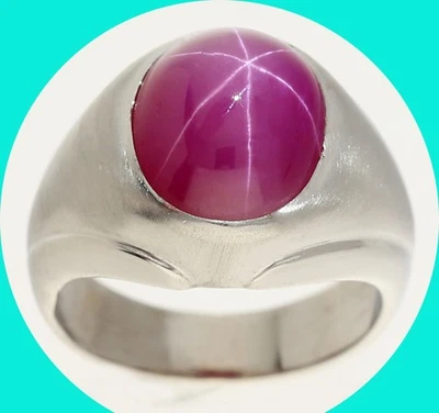 Anillo Rubí Estrella Creado en Laboratorio Para Hombres 7.65CT Cabujón Ovalado Oro Blanco 14K Talla 7.5 Foto 1 de 4