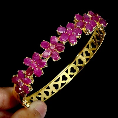 Pulseira de prata esterlina 925 rubi oval 5x4 mm joias de pedra preciosa natural 6,2 polegadas - Imagem 1 de 4