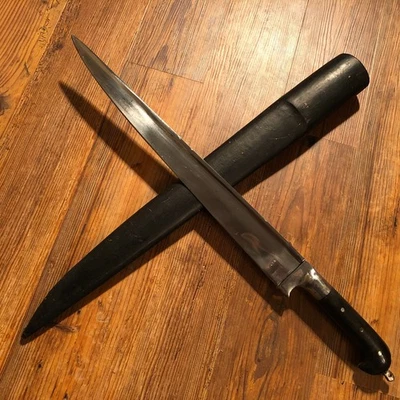 Indian Afghan Khyber Pass Pesh-kabz Carbon Steel Knife & Black Leather Scabbard - Image 1 of 4