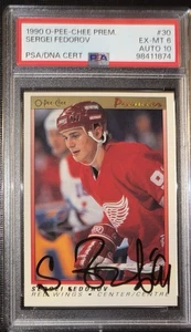 1990 OPC Premier ROOKIE hockey card Sergei Fedorov SIGNED PSA 6 GEM MINT 10 AUTO - Picture 1 of 2
