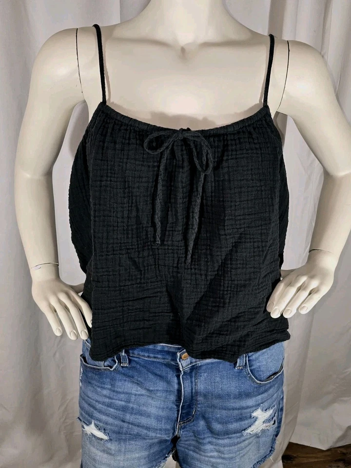 Top babydoll para mujer H&M XL negro gasa correa de espagueti boho 100 % algodón Foto 1 de 4