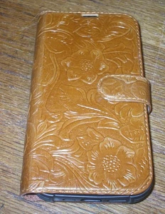 iPhone 13 Pro abnehmbare braune floral geprägte Leder Brieftasche Hülle Folio - Bild 1 von 5