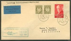 Noruega 1939, primer vuelo Oslo-Ámsterdam, en muy buen estado - Imagen 1 de 1