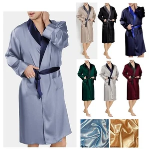 Mens Robes Satin Full Sleeve Nightwear Bathrobe Sleepwear Loungewear Night Gown - Picture 1 of 54